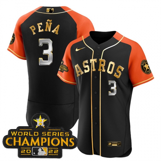 Men Houston Astros 3 Jeremy Pe F1a 2023 Black Gold V2 Alternate Flex Base Stitched Baseball Jersey Men Houston Astros 3 Jeremy Pe F1a 2023 Black Gold V2 Alternate Flex Base Stitched Baseball Jersey
