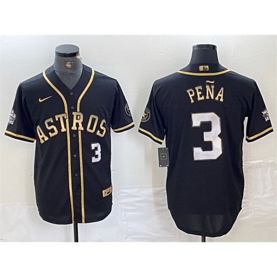 Men Houston Astros 3 Jeremy Pe F1a Black Gold 2022 World Series Stitched Baseball Jersey Men Houston Astros 3 Jeremy Pe F1a Black Gold 2022 World Series Stitched Baseball Jersey