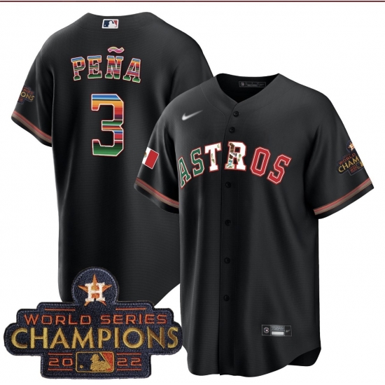 Men Houston Astros 3 Jeremy Pena 2022 Black World Serise Champions Patch Cool Base Jersey Men Houston Astros 3 Jeremy Pena 2022 Black World Serise Champions Patch Cool Base Jersey