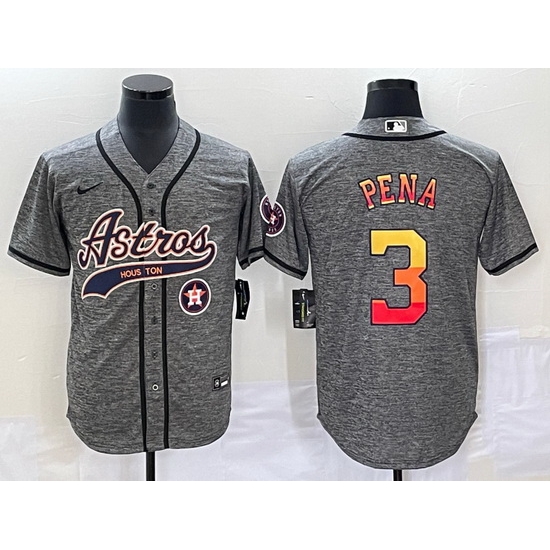 Men Houston Astros 3 Jeremy Pena Gray With Patch Cool Base Stitched Baseball Jersey Men Houston Astros 3 Jeremy Pena Gray With Patch Cool Base Stitched Baseball Jersey