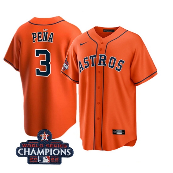Men Houston Astros 3 Jeremy Pena Orange 2022 World Series Champions Cool Base Stitched Baseball Jersey Men Houston Astros 3 Jeremy Pena Orange 2022 World Series Champions Cool Base Stitched Baseball Jersey
