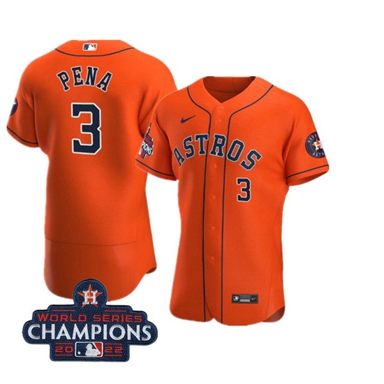 Men Houston Astros 3 Jeremy Pena Orange 2022 World Series Champions Flex Base Stitched Baseball Jersey Men Houston Astros 3 Jeremy Pena Orange 2022 World Series Champions Flex Base Stitched Baseball Jersey