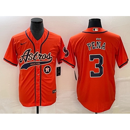 Men Houston Astros 3 Jeremy Pena Orange With Patch Cool Base Stitched Baseball Jersey Men Houston Astros 3 Jeremy Pena Orange With Patch Cool Base Stitched Baseball Jersey