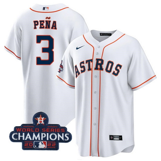 Men Houston Astros 3 Jeremy Pena White 2022 World Series Champions Cool Base Stitched Baseball Jersey Men Houston Astros 3 Jeremy Pena White 2022 World Series Champions Cool Base Stitched Baseball Jersey
