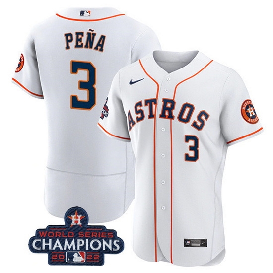 Men Houston Astros 3 Jeremy Pena White 2022 World Series Champions Flex Base Stitched Baseball Jersey Men Houston Astros 3 Jeremy Pena White 2022 World Series Champions Flex Base Stitched Baseball Jersey