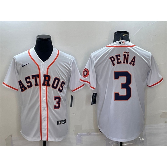 Men Houston Astros 3 Jeremy Pena White With Patch Cool Base Stitched Jersey Men Houston Astros 3 Jeremy Pena White With Patch Cool Base Stitched Jersey