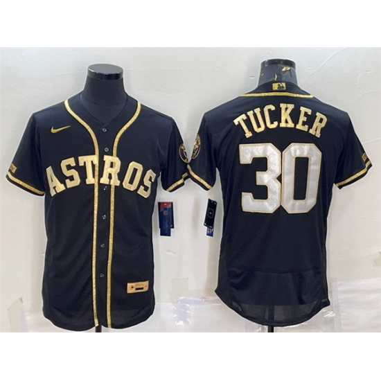 Men Houston Astros 30 Kyle Tucker Black Gold Flex Base Stitched Jersey Men Houston Astros 30 Kyle Tucker Black Gold Flex Base Stitched Jersey