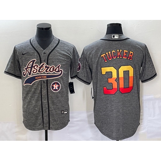 Men Houston Astros 30 Kyle Tucker Gray With Patch Cool Base Stitched Baseball Jersey Men Houston Astros 30 Kyle Tucker Gray With Patch Cool Base Stitched Baseball Jersey
