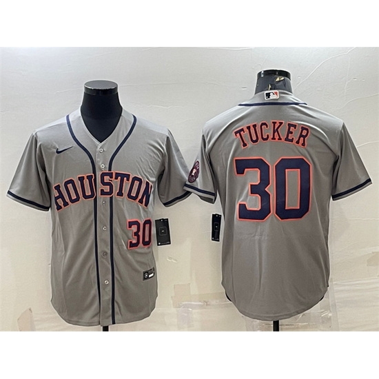 Men Houston Astros 30 Kyle Tucker Gray With Patch Cool Base Stitched Jersey Men Houston Astros 30 Kyle Tucker Gray With Patch Cool Base Stitched Jersey