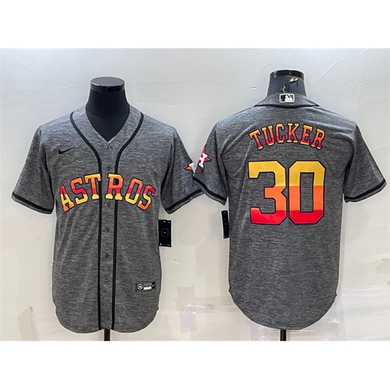 Men Houston Astros 30 Kyle Tucker Grey Cool Base Stitched Baseball Jersey Men Houston Astros 30 Kyle Tucker Grey Cool Base Stitched Baseball Jersey