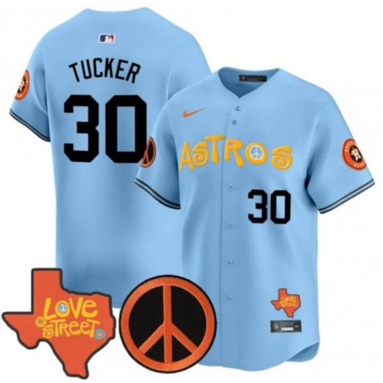 Men Houston Astros 30 Kyle Tucker Light Blue With Patch Cool Base Stitched Baseball Jersey Men Houston Astros 30 Kyle Tucker Light Blue With Patch Cool Base Stitched Baseball Jersey