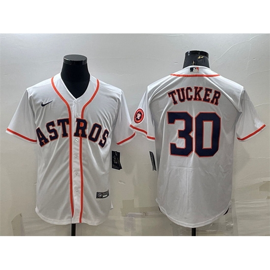 Men Houston Astros 30 Kyle Tucker White With Patch Cool Base Stitched Jersey Men Houston Astros 30 Kyle Tucker White With Patch Cool Base Stitched Jersey