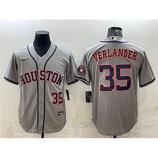 Men Houston Astros 35 Justin Verlander Gray With Patch Cool Base Stitched Jersey Men Houston Astros 35 Justin Verlander Gray With Patch Cool Base Stitched Jersey