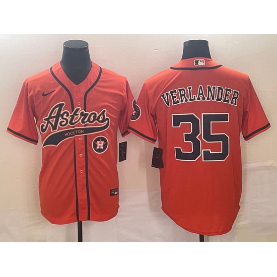 Men Houston Astros 35 Justin Verlander Orange With Patch Cool Base Stitched Baseball Jersey Men Houston Astros 35 Justin Verlander Orange With Patch Cool Base Stitched Baseball Jersey