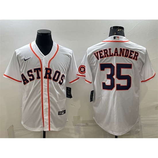 Men Houston Astros 35 Justin Verlander White With Patch Cool Base Stitched Jersey Men Houston Astros 35 Justin Verlander White With Patch Cool Base Stitched Jersey