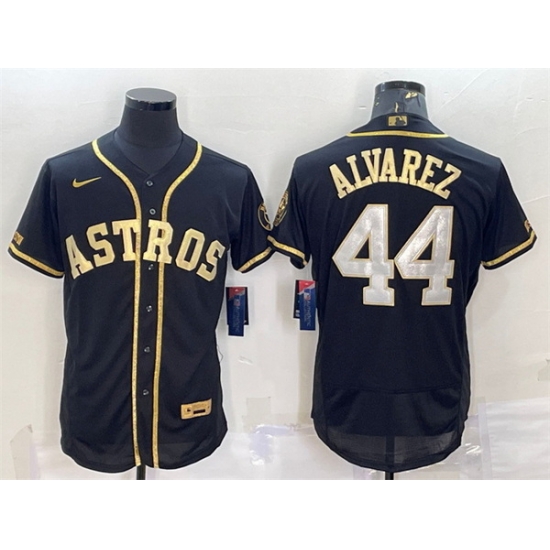 Men Houston Astros 44 Yordan Alvarez Black Gold Flex Base Stitched Jersey Men Houston Astros 44 Yordan Alvarez Black Gold Flex Base Stitched Jersey