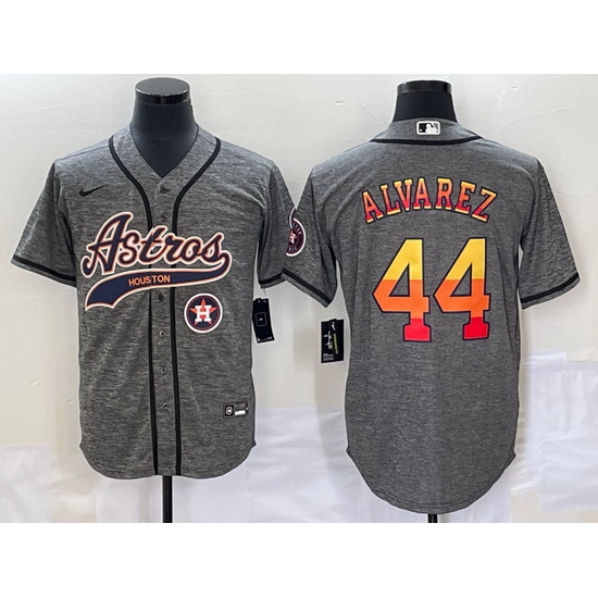Men Houston Astros 44 Yordan Alvarez Gray With Patch Cool Base Stitched Baseball Jersey Men Houston Astros 44 Yordan Alvarez Gray With Patch Cool Base Stitched Baseball Jersey