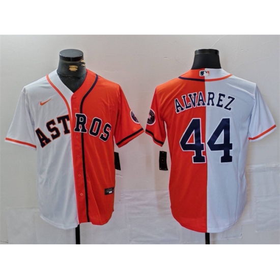 Men Houston Astros 44 Yordan Alvarez White Orange Split With Patch Cool Base Stitched Baseball Jersey Men Houston Astros 44 Yordan Alvarez White Orange Split With Patch Cool Base Stitched Baseball Jersey