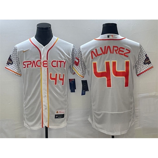 Men Houston Astros 44 Yordan Alvarez White With 2022 World Serise Champions Patch Stitched Baseball Jersey Men Houston Astros 44 Yordan Alvarez White With 2022 World Serise Champions Patch Stitched Baseball Jersey