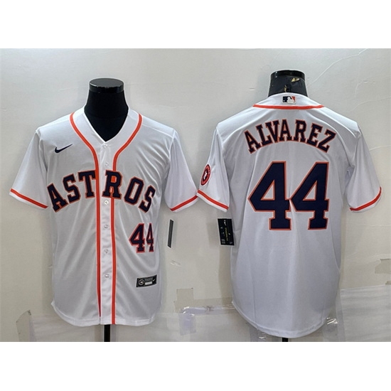 Men Houston Astros 44 Yordan Alvarez White With Patch Cool Base Stitched Jersey Men Houston Astros 44 Yordan Alvarez White With Patch Cool Base Stitched Jersey