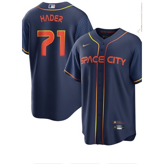 Men Houston Astros 71 Josh Hader 2022 Navy Blue City Connect Cool Base Stitched Jersey Men Houston Astros 71 Josh Hader 2022 Navy Blue City Connect Cool Base Stitched Jersey
