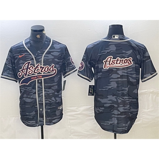 Men Houston Astros Gray Camo Team Big Logo With Patch Cool Base Stitched Baseball Jersey 3 Men Houston Astros Gray Camo Team Big Logo With Patch Cool Base Stitched Baseball Jersey 3