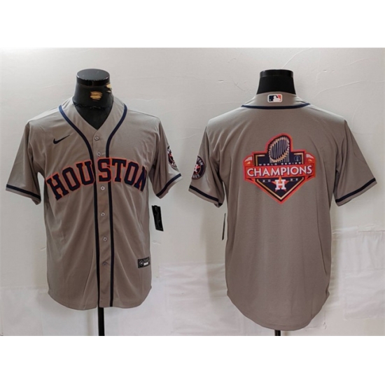 Men Houston Astros Gray Team Big Logo With Patch Cool Base Stitched Baseball Jersey 1 Men Houston Astros Gray Team Big Logo With Patch Cool Base Stitched Baseball Jersey 1