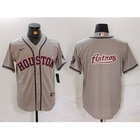 Men Houston Astros Gray Team Big Logo With Patch Cool Base Stitched Baseball Jersey 3 Men Houston Astros Gray Team Big Logo With Patch Cool Base Stitched Baseball Jersey 3