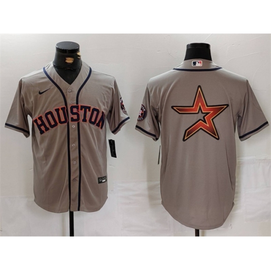Men Houston Astros Gray Team Big Logo With Patch Cool Base Stitched Baseball Jersey 5 Men Houston Astros Gray Team Big Logo With Patch Cool Base Stitched Baseball Jersey 5