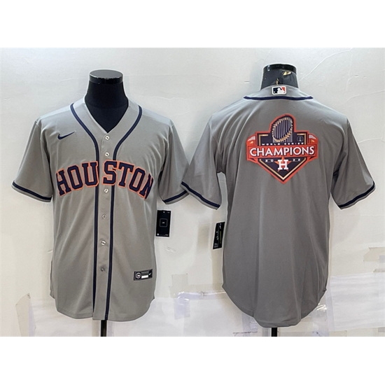 Men Houston Astros Grey 2022 World Series Champions Team Big Logo Cool Base Stitched Jersey Men Houston Astros Grey 2022 World Series Champions Team Big Logo Cool Base Stitched Jersey
