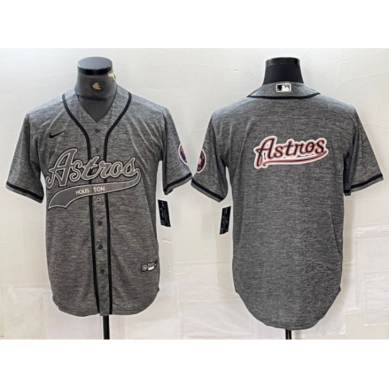 Men Houston Astros Grey Team Big Logo With Patch Cool Base Stitched Baseball Jersey 3 Men Houston Astros Grey Team Big Logo With Patch Cool Base Stitched Baseball Jersey 3