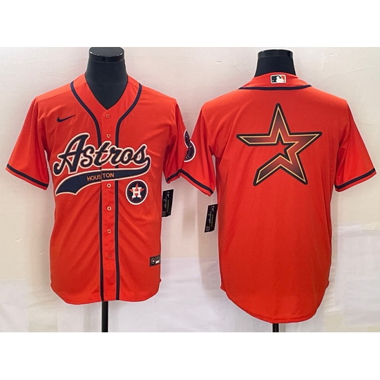 Men Houston Astros Orange Team Big Logo With Patch Cool Base Stitched Baseball Jersey 2 Men Houston Astros Orange Team Big Logo With Patch Cool Base Stitched Baseball Jersey 2
