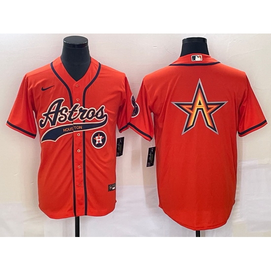 Men Houston Astros Orange Team Big Logo With Patch Cool Base Stitched Baseball Jersey Men Houston Astros Orange Team Big Logo With Patch Cool Base Stitched Baseball Jersey