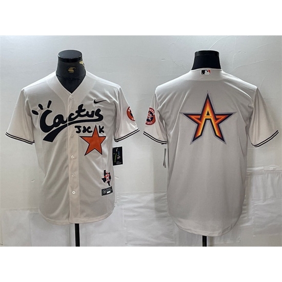 Men Houston Astros Team Big Logo Cream Cactus Jack Vapor Premier Limited Stitched Baseball Jersey 2 Men Houston Astros Team Big Logo Cream Cactus Jack Vapor Premier Limited Stitched Baseball Jersey 2