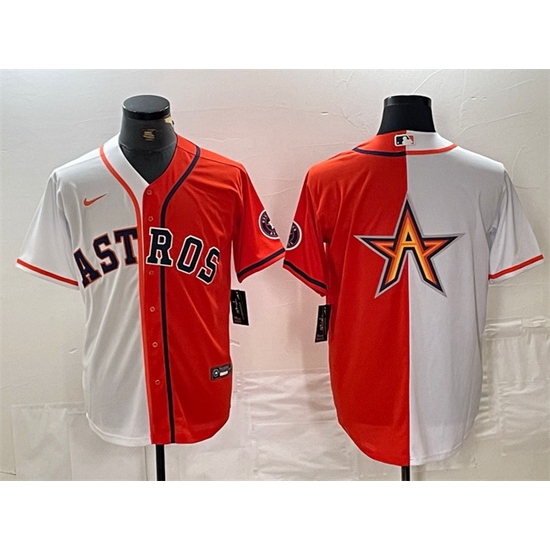 Men Houston Astros White Orange Split Team Big Logo With Patch Cool Base Stitched Baseball Jersey 5 Men Houston Astros White Orange Split Team Big Logo With Patch Cool Base Stitched Baseball Jersey 5