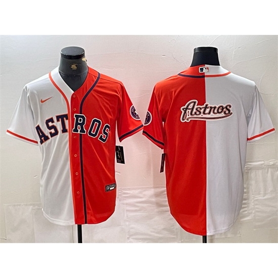 Men Houston Astros White Orange Split Team Big Logo With Patch Cool Base Stitched Baseball Jersey1 Men Houston Astros White Orange Split Team Big Logo With Patch Cool Base Stitched Baseball Jersey1