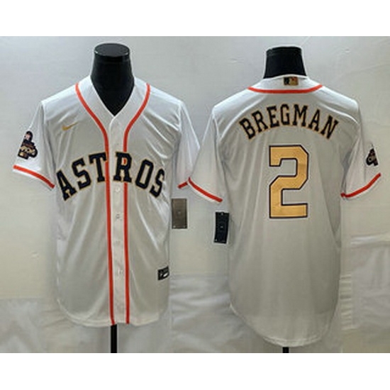 Men's Houston Astros #2 Alex Bregman 2023 White Gold World Serise Champions Patch Cool Base Stitched Jersey Men's Houston Astros #2 Alex Bregman 2023 White Gold World Serise Champions Patch Cool Base Stitched Jersey