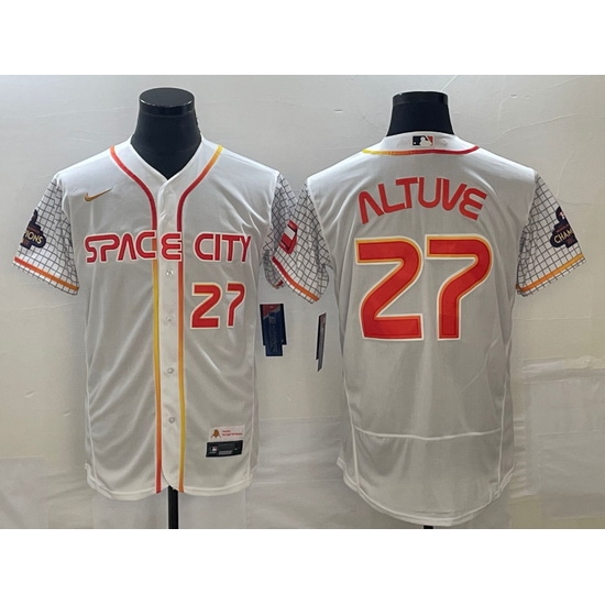 Men's Houston Astros #27 Jose Altuve Number White 2023 City Connect Flex Base Stitched Jersey1 Men's Houston Astros #27 Jose Altuve Number White 2023 City Connect Flex Base Stitched Jersey1