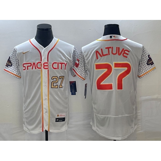 Men's Houston Astros #27 Jose Altuve Number White 2023 City Connect Flex Base Stitched Jersey2 Men's Houston Astros #27 Jose Altuve Number White 2023 City Connect Flex Base Stitched Jersey2