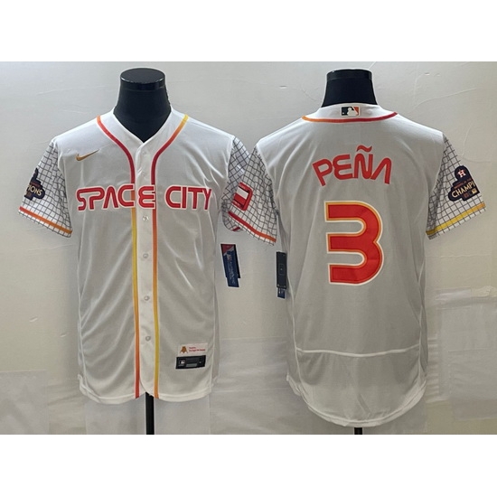 Men's Houston Astros #3 Jeremy Pena Number White 2023 City Connect Flex Base Stitched Jersey3 Men's Houston Astros #3 Jeremy Pena Number White 2023 City Connect Flex Base Stitched Jersey3