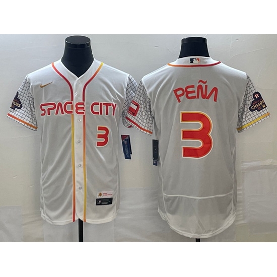 Men's Houston Astros #3 Jeremy Pena Number White 2023 City Connect Flex Base Stitched Jersey Men's Houston Astros #3 Jeremy Pena Number White 2023 City Connect Flex Base Stitched Jersey