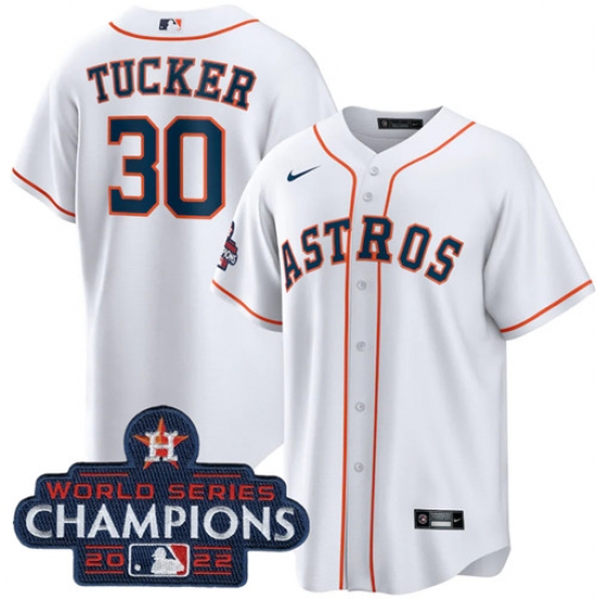 Men's Houston Astros #30 Kyle Tucker White 2022 World Series Champions Home Stitched Baseball Jersey Men's Houston Astros #30 Kyle Tucker White 2022 World Series Champions Home Stitched Baseball Jersey