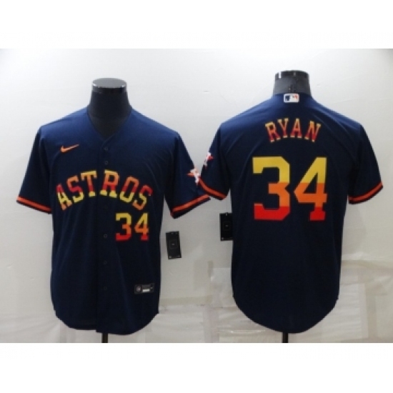 Men's Houston Astros #34 Nolan Ryan Number Navy Blue Rainbow Stitched MLB Cool Base Nike Jersey Men's Houston Astros #34 Nolan Ryan Number Navy Blue Rainbow Stitched MLB Cool Base Nike Jersey