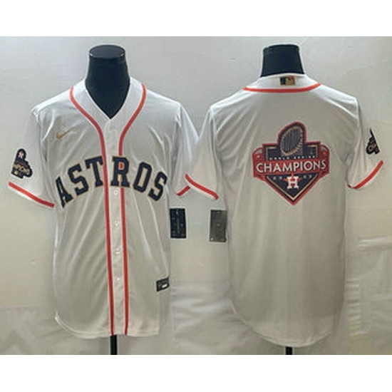 Men's Houston Astros Big Logo 2023 White Gold World Serise Champions Patch Cool Base Stitched Jersey Men's Houston Astros Big Logo 2023 White Gold World Serise Champions Patch Cool Base Stitched Jersey