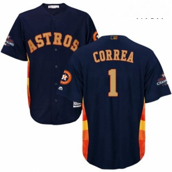 Mens Majestic Houston Astros 1 Carlos Correa Replica Navy Blue Alternate 2018 Gold Program Cool Base MLB Jersey Mens Majestic Houston Astros 1 Carlos Correa Replica Navy Blue Alternate 2018 Gold Program Cool Base MLB Jersey