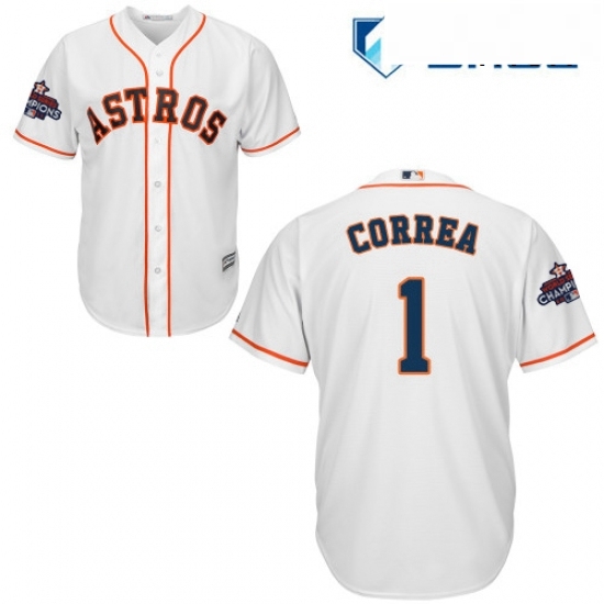 Mens Majestic Houston Astros 1 Carlos Correa Replica White Home 2017 World Series Champions Cool Base MLB Jersey Mens Majestic Houston Astros 1 Carlos Correa Replica White Home 2017 World Series Champions Cool Base MLB Jersey