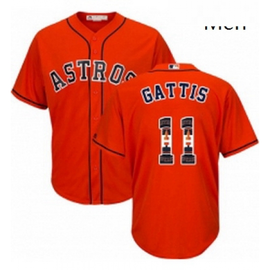 Mens Majestic Houston Astros 11 Evan Gattis Authentic Orange Team Logo Fashion Cool Base MLB Jersey Mens Majestic Houston Astros 11 Evan Gattis Authentic Orange Team Logo Fashion Cool Base MLB Jersey