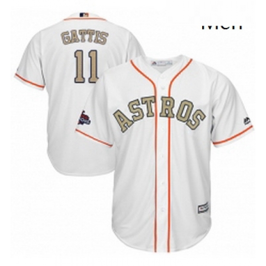 Mens Majestic Houston Astros 11 Evan Gattis Replica White 2018 Gold Program Cool Base MLB Jersey Mens Majestic Houston Astros 11 Evan Gattis Replica White 2018 Gold Program Cool Base MLB Jersey