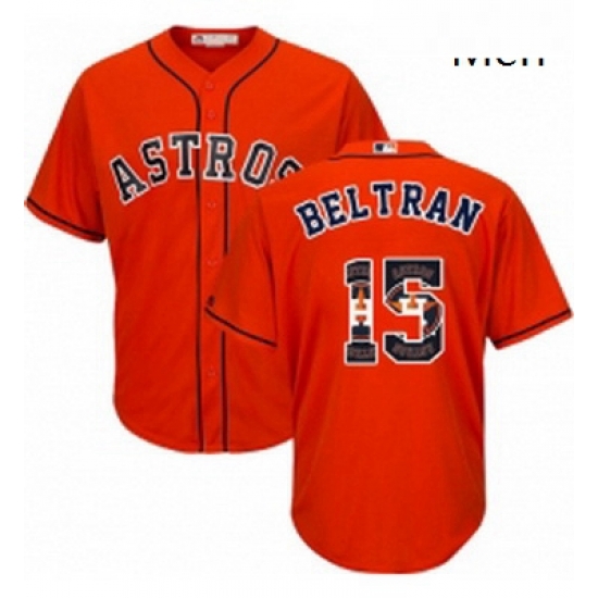 Mens Majestic Houston Astros 15 Carlos Beltran Authentic Orange Team Logo Fashion Cool Base MLB Jersey Mens Majestic Houston Astros 15 Carlos Beltran Authentic Orange Team Logo Fashion Cool Base MLB Jersey