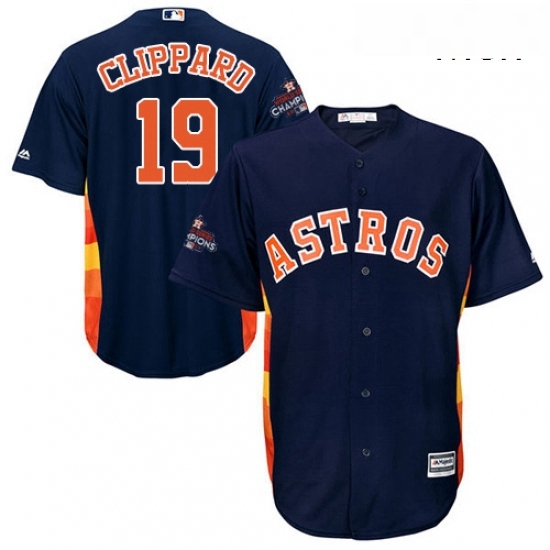 Mens Majestic Houston Astros 19 Tyler Clippard Replica Navy Blue Alternate 2017 World Series Champions Cool Base MLB Jersey Mens Majestic Houston Astros 19 Tyler Clippard Replica Navy Blue Alternate 2017 World Series Champions Cool Base MLB Jersey